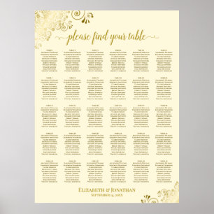 Gold Frills 30 Table Wedding Seating Chart Cream Poster