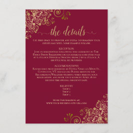 Gold Frills Burgundy Maroon Wedding Details Begleitkarte