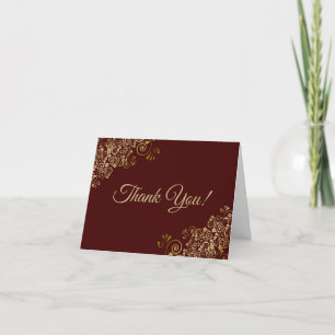 Gold Frills Elegant Auburn Brown Wedding Photo Dankeskarte