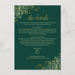 Gold Frills Elegant Emerald Green Wedding Details Begleitkarte