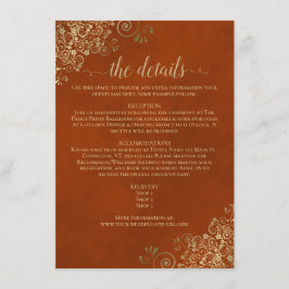 Gold Frills Elegant Rost Orange Hochzeitdetails Begleitkarte