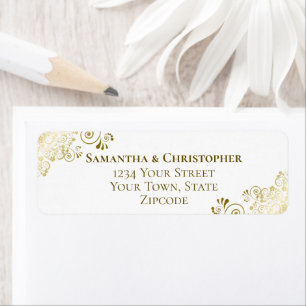 Gold Frills Elegante White Wedding Rücksendeadress
