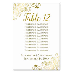Gold Frills Elegantes White Wedding Seating Chart Tischnummer