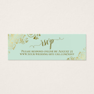 Gold Frills Mint Green Wedding RSVP Online Card