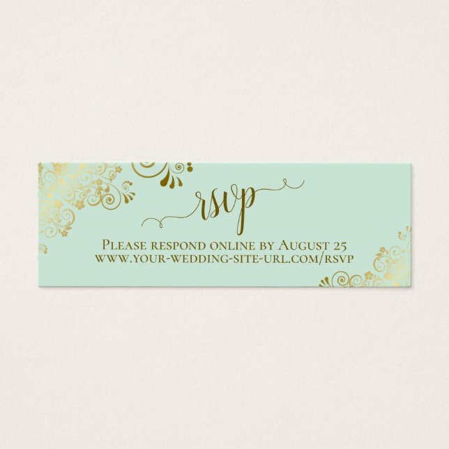 Gold Frills Mint Green Wedding RSVP Online Card (Vorderseite)