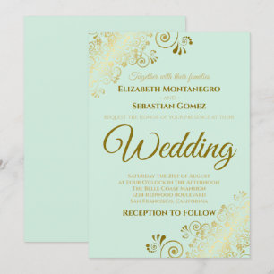 Gold Frills Neo Mint Green Chic Einladung zur Hoch