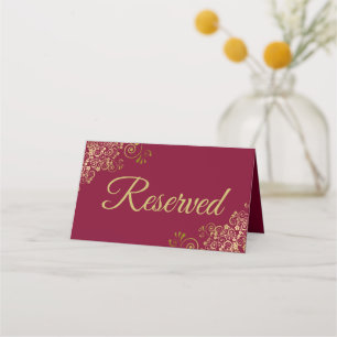 Gold Frills on Maroon Burgundy Wedding vorbehalten Platzkarte