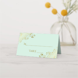 Gold Frills on Mint Green Elegant Wedding Write-In Platzkarte