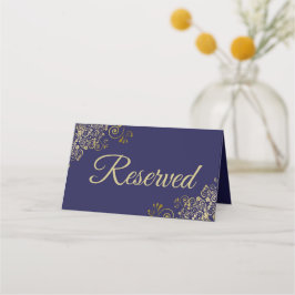 Gold Frills on Navy Blue Elegant Wedding Reservier Platzkarte