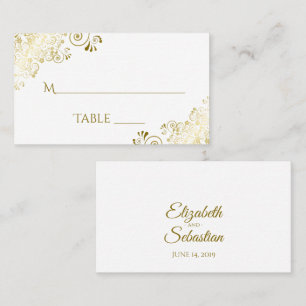 Gold Frills on White Elegant Wedding Escort Card Platzkarte