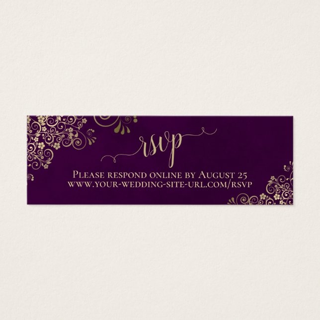 Gold Frills Plum Lila Wedding RSVP Online Card (Vorderseite)