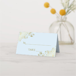 Gold Frills Powder Blue Elegant Wedding Write-In Platzkarte