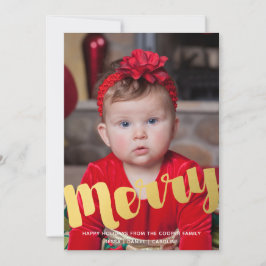 Gold Frohe Script Weihnachtsfotokarte Feiertagskarte