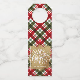 Gold Frohe Weihnachten auf dem Karierten Flaschenh Flaschenanhänger