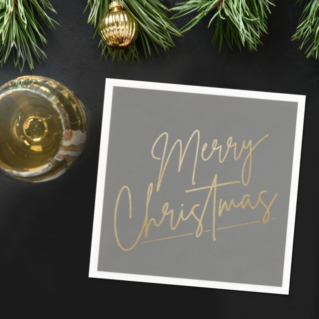 Gold Frohe Weihnachten auf Gray Napkins Serviette (Von Creator hochgeladen)