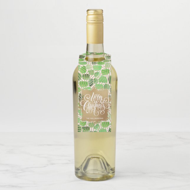 Gold Frohe Weihnachten auf Grün Flaschenanhänger (Auf Flasche)