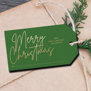 Gold Frohe Weihnachten auf Grün Geschenkanhänger