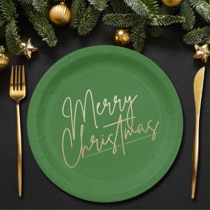 Gold Frohe Weihnachten auf Grün Pappteller