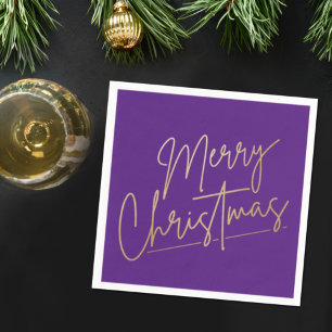 Gold Frohe Weihnachten auf Lila Napkins Serviette