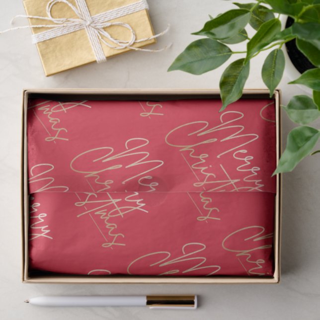 Gold Frohe Weihnachten auf Red Seidenpapier (Geschenk)