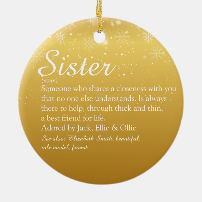 Gold Frohe Weihnachten Beste je Sister Definition Keramik Ornament (Hinten)