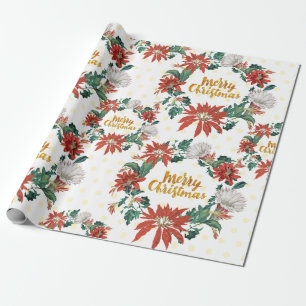 Gold Frohe Weihnachten Blumenreath mit Poinsettia Geschenkpapier
