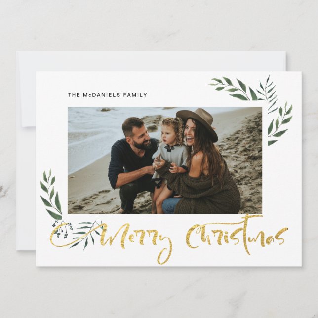 Gold Frohe Weihnachten Drei Foto Urlaub (Vorderseite)
