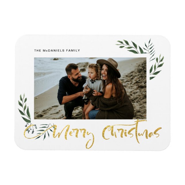Gold Frohe Weihnachten Drei Foto Urlaub Magnet (Horizontal)