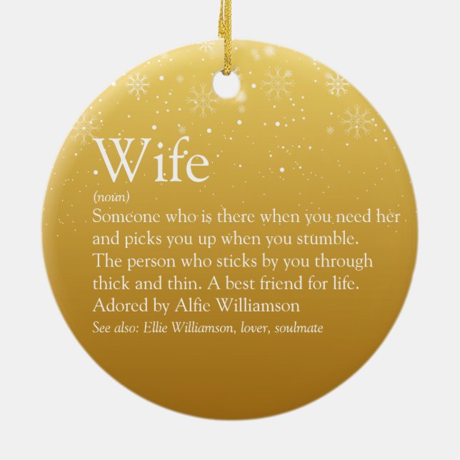 Gold Frohe Weihnachten Ehefrau Definition Schneefl Keramik Ornament (Hinten)