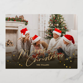 Gold Frohe Weihnachten Familienurlaub Foto Karte