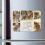 Gold Frohe Weihnachten fünf Foto Magnet<br><div class="desc">Weihnachtskarten mit mehreren Fotos tragen Ihre Namen und die Worte Frohe Weihnachten in schicken goldenen Schriften auf weißem Hintergrund. Laden Sie einfach Ihre Lieblings-Fotos hoch und fügen Sie Ihre Familienpersonalisierung auf der Rückseite hinzu. Wählen Sie Matte für schwerstes Papier und High Definition für beste Foto-Qualität.</div>