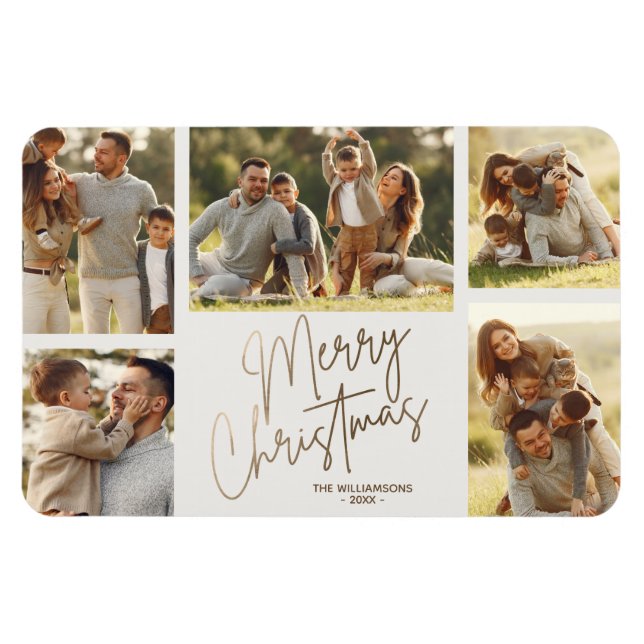 Gold Frohe Weihnachten Fünf Foto Magnet (Horizontal)