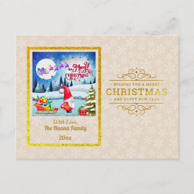 Gold Frohe Weihnachten & Glück Neues Jahr & Schnee (Vorderseite)