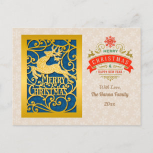 Gold Frohe Weihnachten & Glück Neues Jahr & Schnee Postkarte