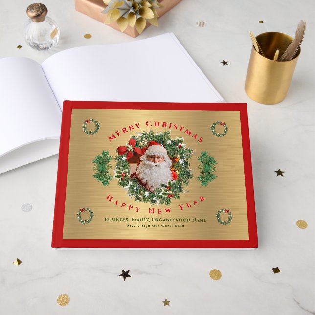 Gold Frohe Weihnachten Glück Neujahr Weihnachten F Gästebuch (Vorderseite Offen)