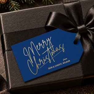 Gold Frohe Weihnachten Luxe Navy Blau Geschenkanhänger