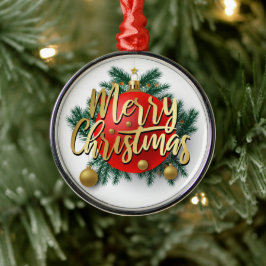 Gold Frohe Weihnachten mit Kranz Ornament Aus Metall