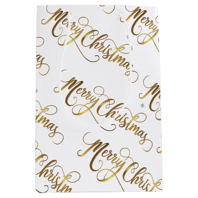 Gold Frohe Weihnachten Mittlere Geschenktüte (Vorderseite)