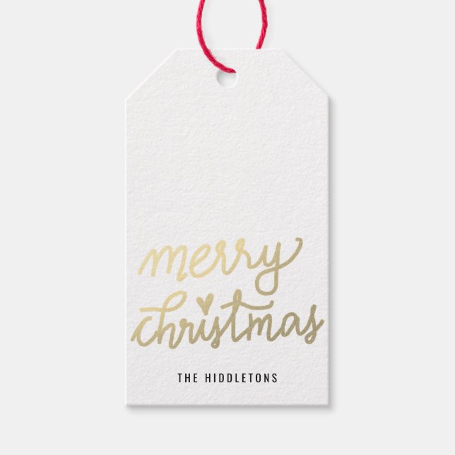 Gold Frohe Weihnachten Moderne handgeschriebene Sk Geschenkanhänger (Vorderseite)