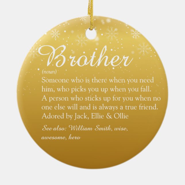 Gold Frohe Weihnachten Moderner Spaß Bruder Defini Keramik Ornament (Hinten)