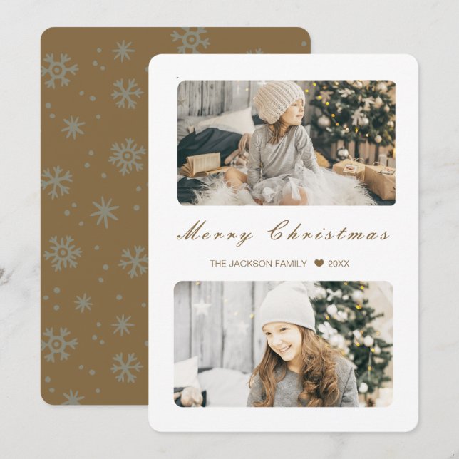 Gold Frohe Weihnachten Modernes 2-Foto (Vorne/Hinten)