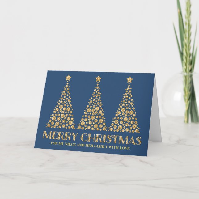 Gold Frohe Weihnachten Nichte und Familie (Vorderseite)