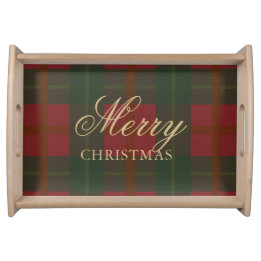 Gold Frohe Weihnachten Rot Grün Tartan Serviertablett