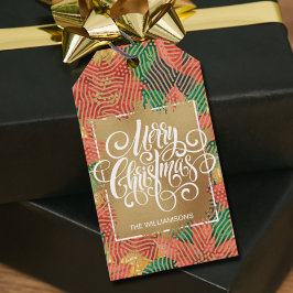 Gold Frohe Weihnachten Schwarz-weiße Streifen Gesc Geschenkanhänger