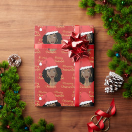 Gold Frohe Weihnachten, Schwarze Frau, Weihnachtsm Geschenkpapier