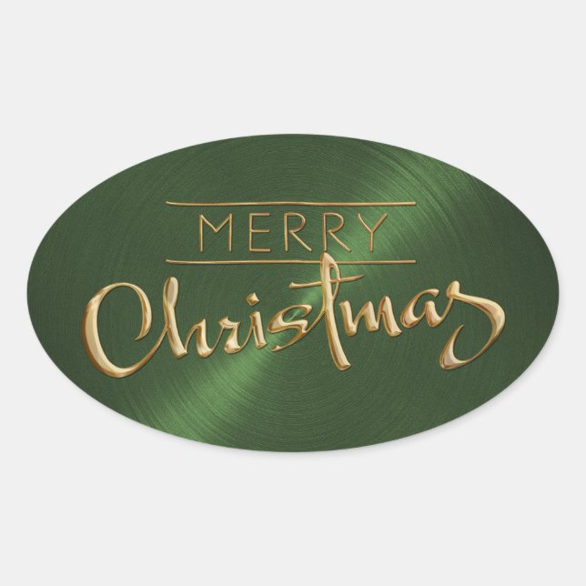 Gold Frohe Weihnachts Grün Sticker Embossed Look (Vorderseite)