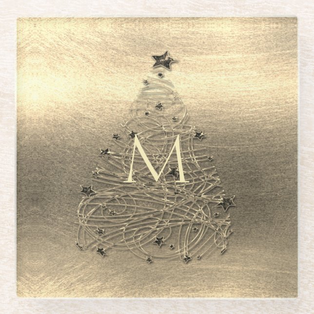 Gold Frohe Weihnachts Monogram Glass Untersetzer (Vorderseite)