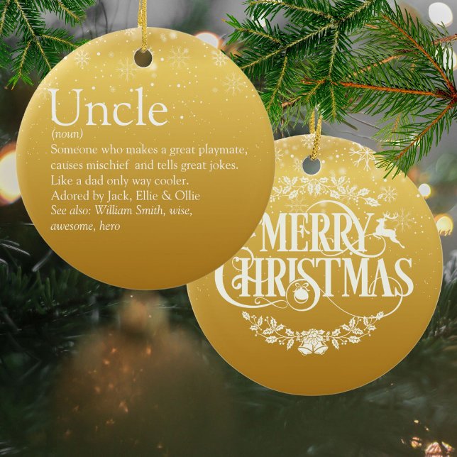 Gold Frohe Weihnachts-Onkel-Definition Keramik Ornament (Gold Merry Christmas Uncle Funcle Definition Ceramic Ornament)