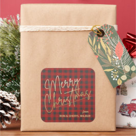 Gold Frohe Weihnachts Red Buffalo Kariert Quadratischer Aufkleber