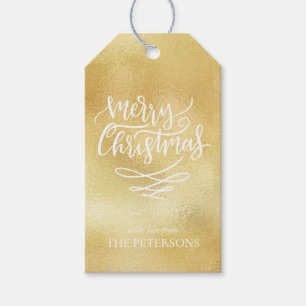 Gold Frohe Weihnachts-Script Weihnachtsbaumen Geschenkanhänger